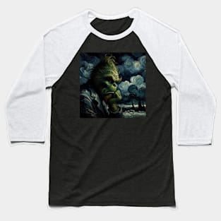 Whimsical Night: Mischievous Green Character - Starry Night Inspired Holiday Art Baseball T-Shirt